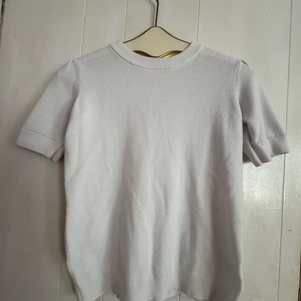 White Short Sleeve Ribbed Top Tight fitted
